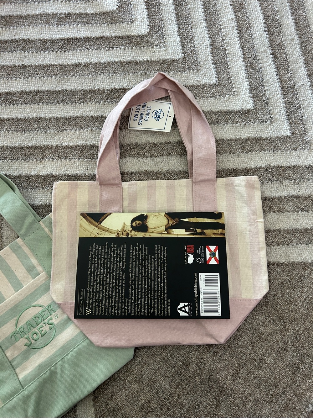 Trader Joe’s Pastel Pinstripe Canvas Tote Bag - Picture 2 of 6